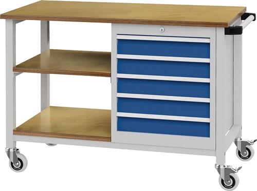 Nordwest Werkbank B1200xT540xH880mm Buche Multiplex lichtgrau/signalblau 5 Schubl.
