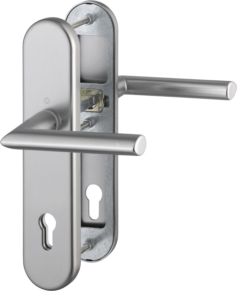 HOPPE® Schutz-Drückergarnitur mit Langschild Stockholm 1140/3331/3410, 10/92 mm, Aluminium, 3666393