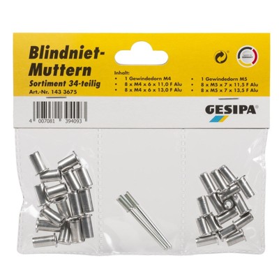 GESIPA® - Blindnietmuttern-Sortiment (34-teilig)