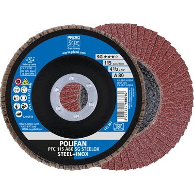 PFERD - POLIFAN Fächerscheibe PFC 115x22,23 mm konisch A80 Uni.-Linie PSF STEELOX Stahl/Edelstahl