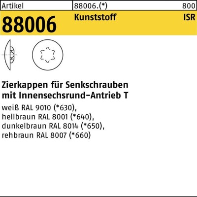 NOBRAND - Kappen ART 88006 für TORX® 15 x 12/3,5 h. braun RAL 8001 S