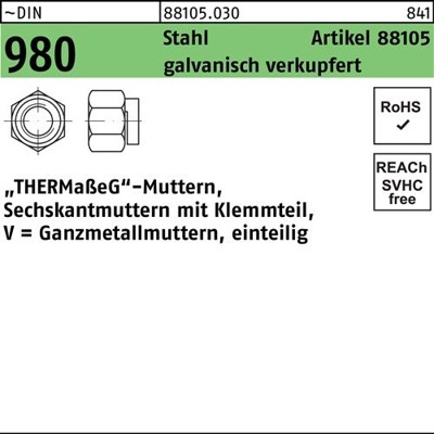 NOBRAND - ART 88105 Thermag-Muttern St. M 12 SW 19 galv. verkupfert gal Cu S