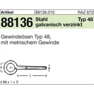 NOBRAND - ART 88136 Gewindeösen Stahl Typ 48 M 10 x 80 galv. verzinkt gal Zn S