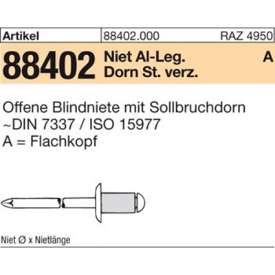 NOBRAND - ART 88402 Blindniete Alu/St. verz. FLAKO A 4 x 12 S