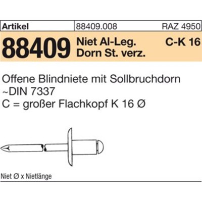 NOBRAND - ART 88409 Blindniete Alu/St. verz. FLAKO K 16 4,8 x 20 S