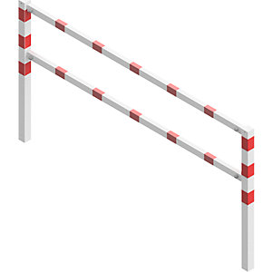 Wegesperre, zusammenschraubbar, mit Ober- und Knieholm, weiß mit roten Reflexstreifen, Breite 2500 mm.