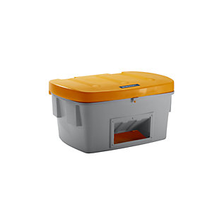 Universal- und Streugutbehälter, mit Entnahmeöffnung, 550 l, Deckel orange.