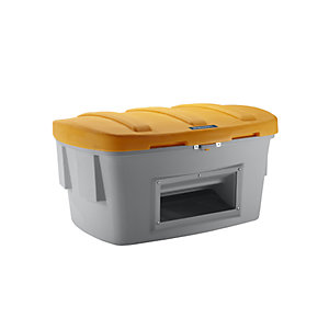 Universal- und Streugutbehälter, mit Entnahmeöffnung, 1000 l, Deckel orange.