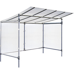 Fahrradüberdachung ECO, Grundmodell mit Rück- und Seitenverkleidung, Breite 2453 mm, silber.