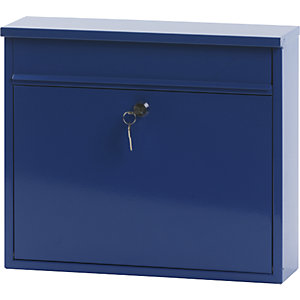Briefkasten, mit geradem Dach, HxBxT 320 x 360 x 100 mm, Stahlblech, pulverbeschichtet, blau RAL 5005.