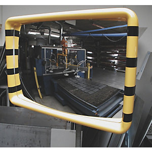Überwachungsspiegel, Rahmen mit gelb-schwarzer Warnmarkierung, BxH 600 x 400 mm.